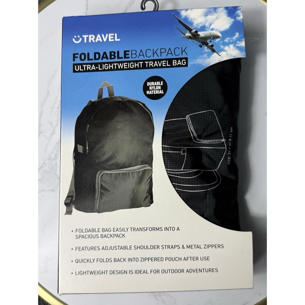 Packable Foldable Backpack Black 20L Ultra Lightweight Water Resistant Daypack